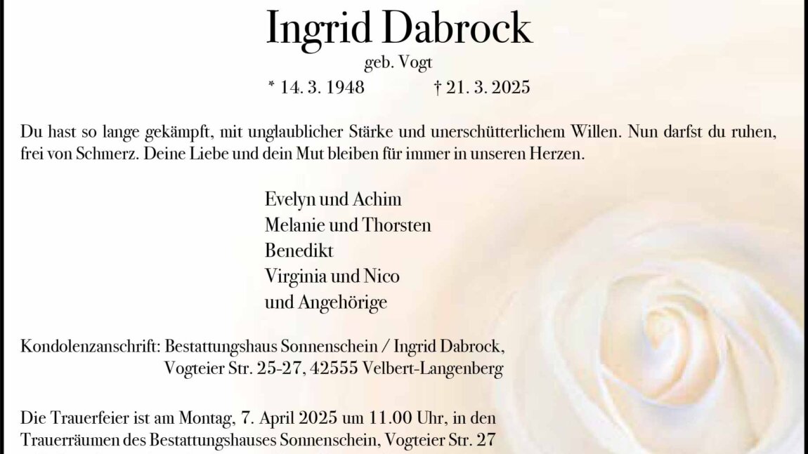 Ingrid Dabrock † 21. 3. 2025