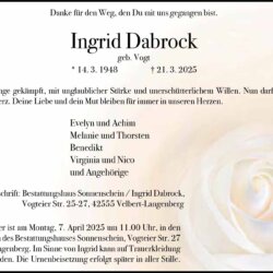 Ingrid Dabrock † 21. 3. 2025