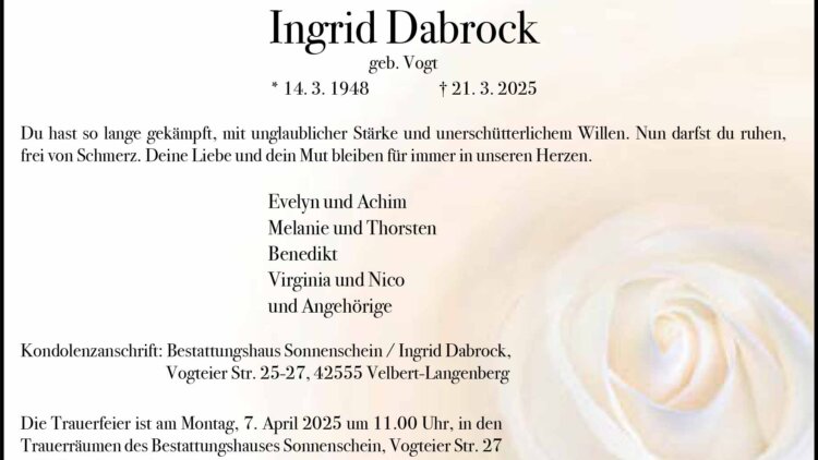 Ingrid Dabrock † 21. 3. 2025