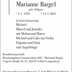 Marianne Bargel † 14. 3. 2025