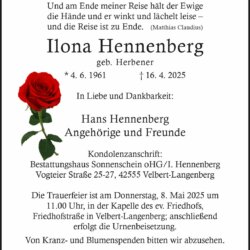 Ilona Hennenberg † 16. 4. 2025