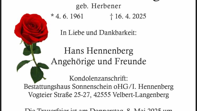 Ilona Hennenberg † 16. 4. 2025