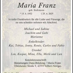 Maria Franz † 25. 4. 2025
