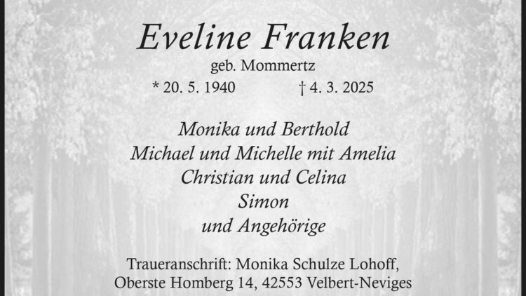 Eveline Franken † 4. 3. 2025