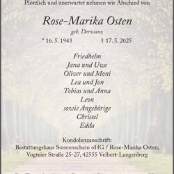 Rose-Marika Osten † 17. 5. 2025