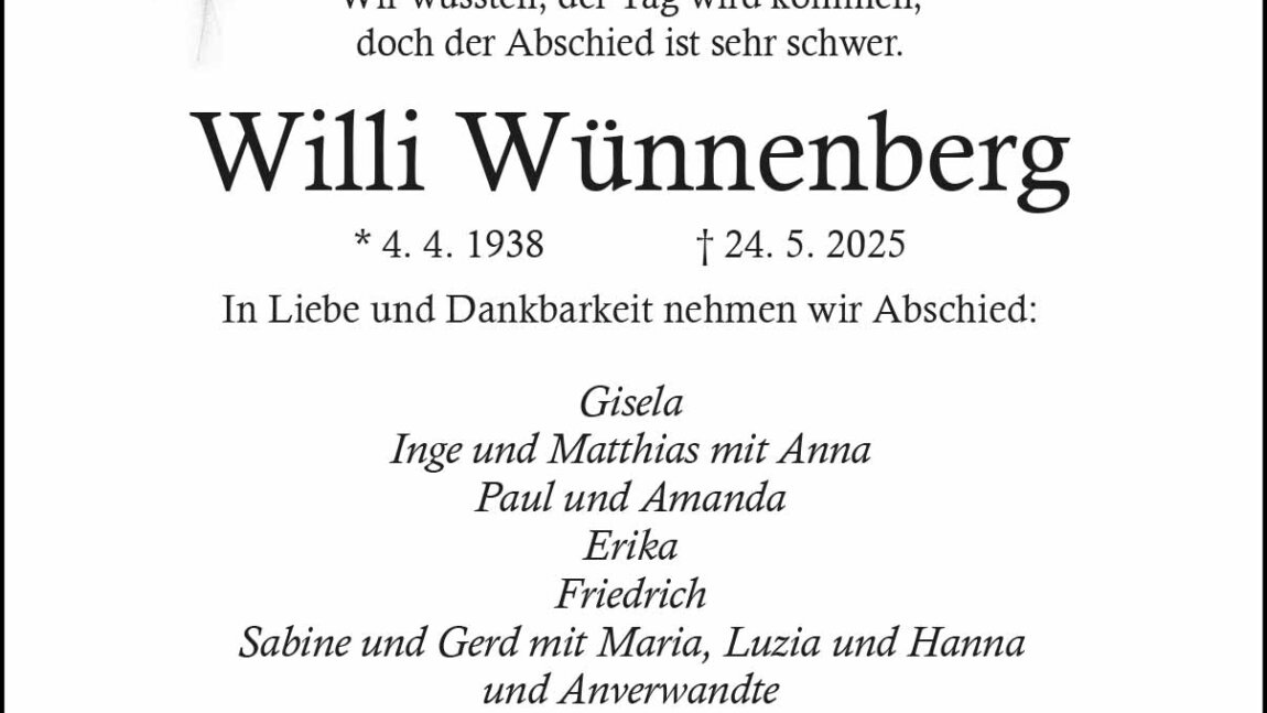 Willi Wünnenberg † 24. 5. 2025
