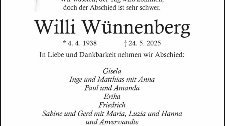 Willi Wünnenberg † 24. 5. 2025