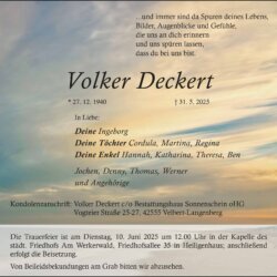 Volker Deckert † 31. 5. 2025