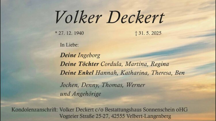 Volker Deckert † 31. 5. 2025