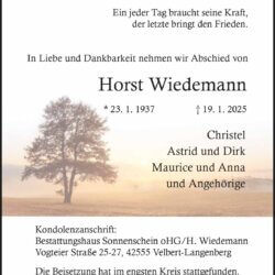 Horst Wiedemann † 19. 1. 2025