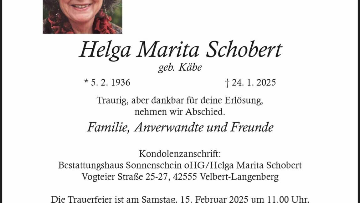 Helga Marita Schobert † 24. 1. 2025