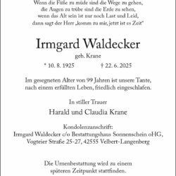 Irmgard Waldecker † 22. 6. 2025