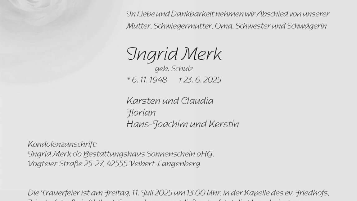 Ingrid Merk † 23. 6. 2025