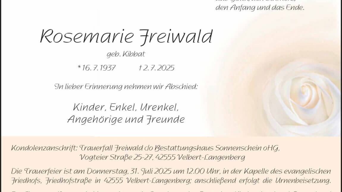 Rosemarie Freiwald † 2. 7. 2025
