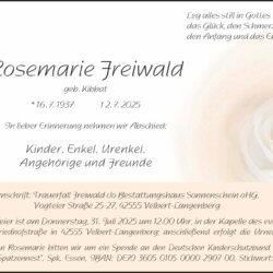 Rosemarie Freiwald † 2. 7. 2025