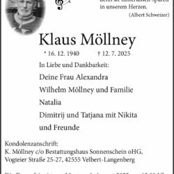 Klaus Möllney † 12. 7. 2025