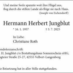 Hermann Herbert Jungblut † 3. 7. 2025