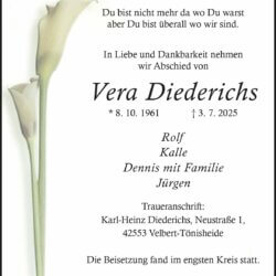 Vera Diederichs † 3. 7. 2025
