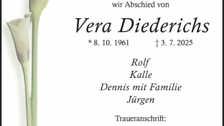 Vera Diederichs † 3. 7. 2025
