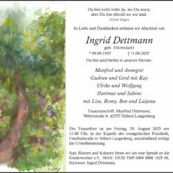 Ingrid Dettmann † 11. 8. 2025