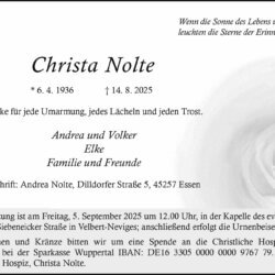 Christa Nolte † 14. 8. 2025