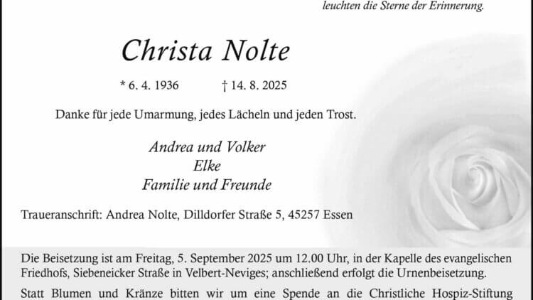 Christa Nolte † 14. 8. 2025