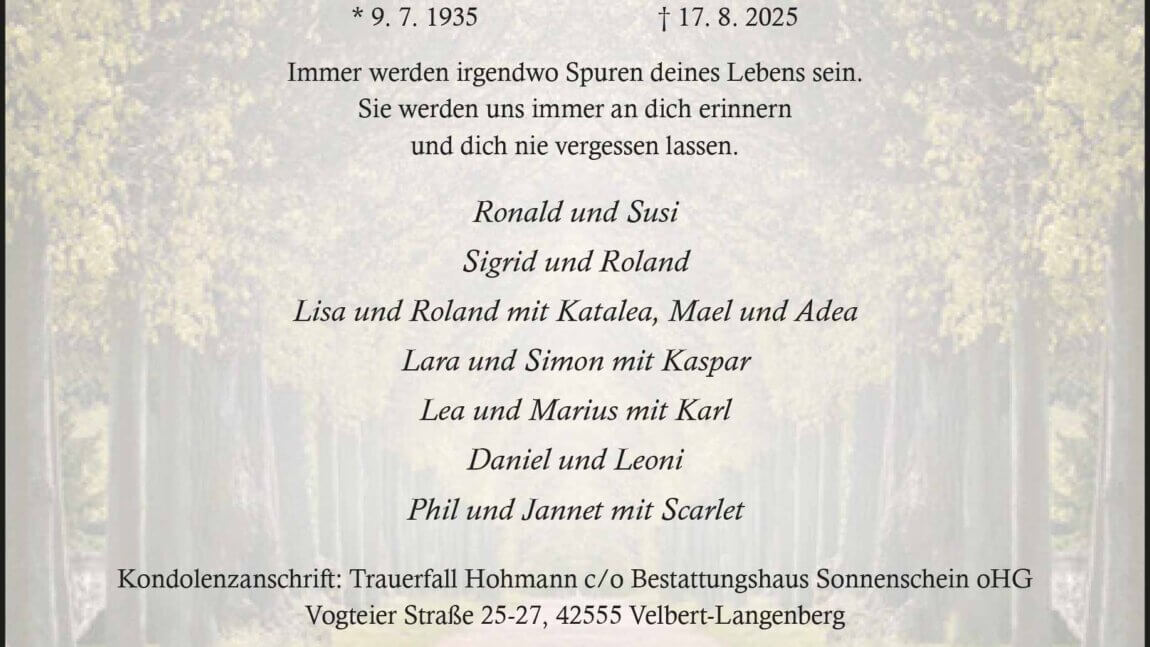 Elisabeth Hohmann † 17. 8. 2025