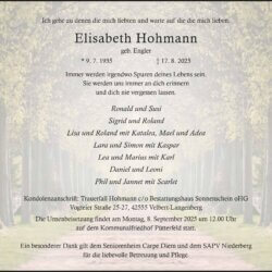 Elisabeth Hohmann † 17. 8. 2025