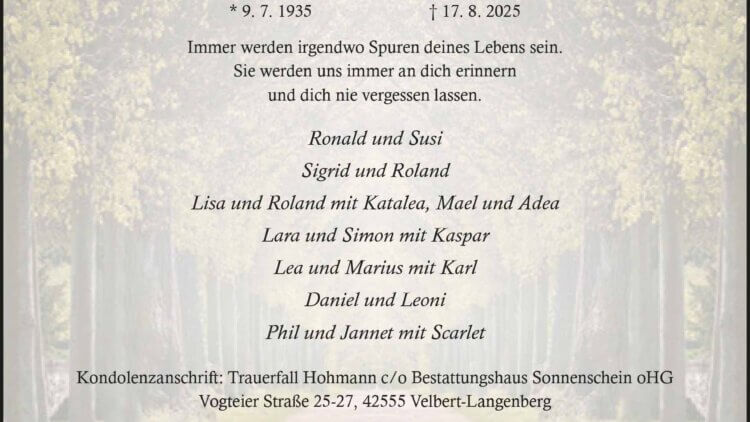 Elisabeth Hohmann † 17. 8. 2025