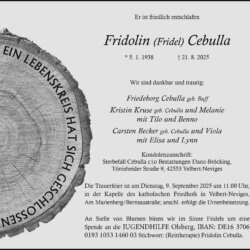 Fridolin (Fridel) Cebulla † 21. 8. 2025