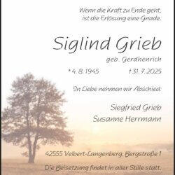Siglind Grieb † 31. 7. 2025