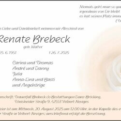 Renate Brebeck † 26. 7. 2025