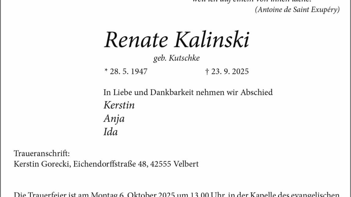 Renate Kalinski † 23. 9. 2025