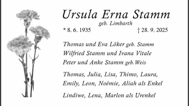 Ursula Erna Stamm † 28. 9. 2025