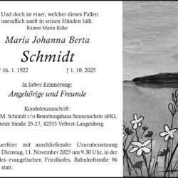 Maria Johanna Berta Schmidt † 1. 10. 2025