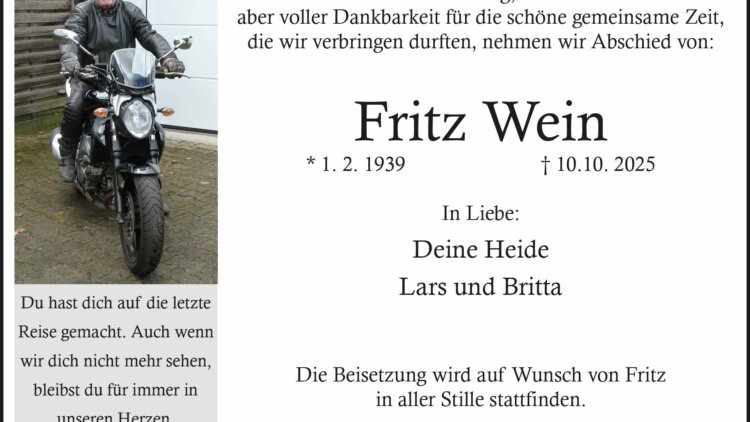 Fritz Wein † 10. 10. 2025