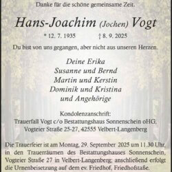 Hans-Joachim (Jochen) Vogt † 8. 9. 2025