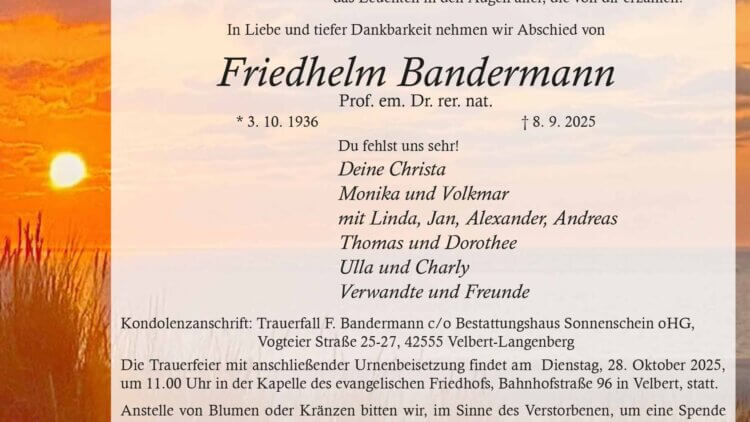 Friedhelm Bandermann † 8. 9. 2025