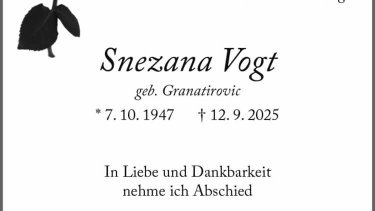 Snezana Vogt † 12. 9. 2025
