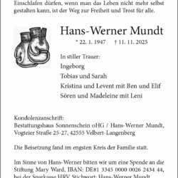 Hans-Werner Mundt † 11. 11. 2025