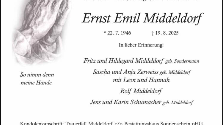 Ernst Emil Middeldorf † 19. 8. 2025