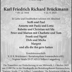 Karl Friedrich Richard Brückmann † 22. 9. 2025