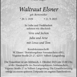 Waltraut Elsner † 21. 9. 2025