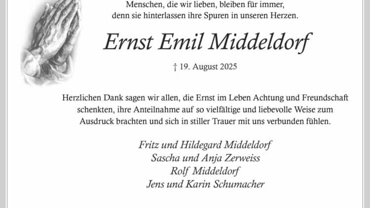 Ernst Emil Middeldorf -Danksagung-