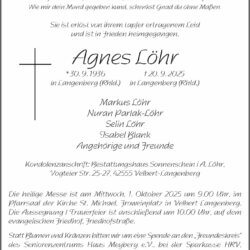 Agnes Löhr † 20. 9. 2025