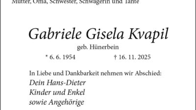 Gabriele Gisela Kvapil † 16. 11. 2025