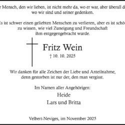 Fritz Wein † 10. 10. 2025