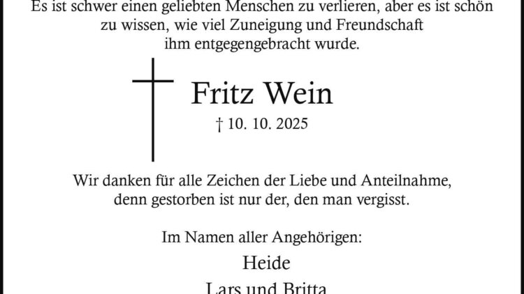 Fritz Wein † 10. 10. 2025