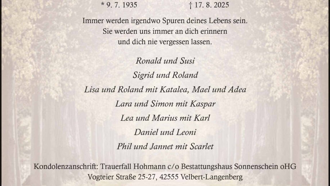 Elisabeth Hohmann † 17. 8. 2025